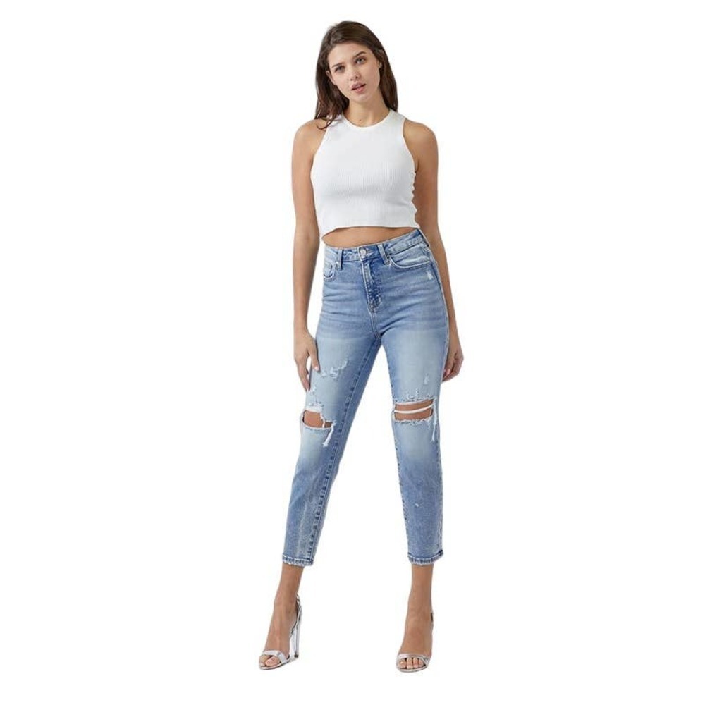 Risen High Rise Distressed Mom Jeans - Picture 7 of 8